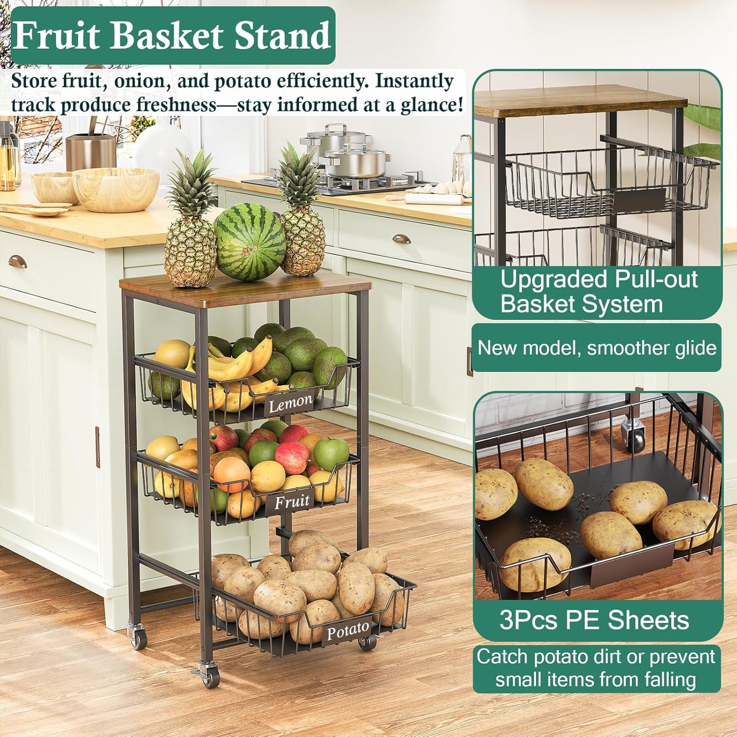 4-Tier Small Kitchen Storage Cart on Wheels