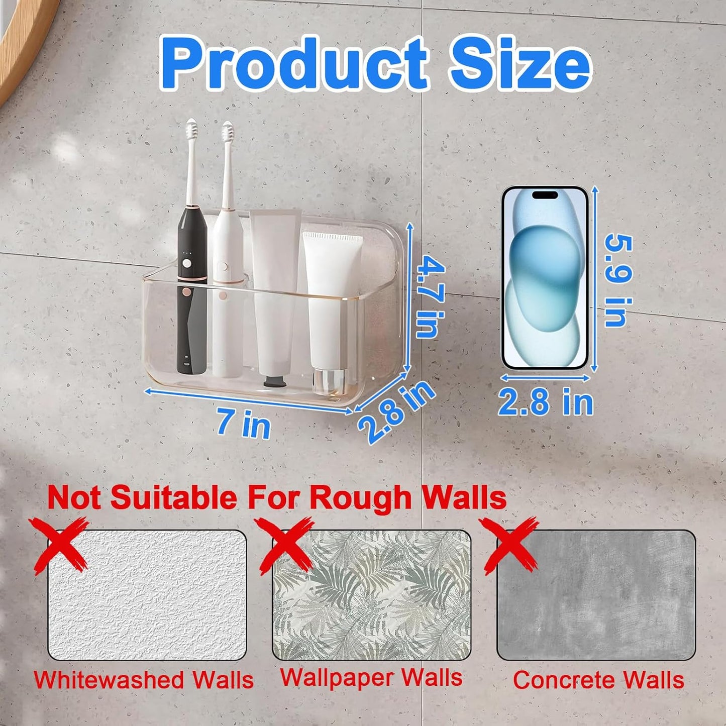 2pc Acrylic Wall Mount Organizer, Small Adhesive Clear Cabinet Door Organizer,Acrylic Shelves for Wall,No Drilling Hang Walls,with Self Adhesive Tape, for Bathroom, Kitchen, Living Room