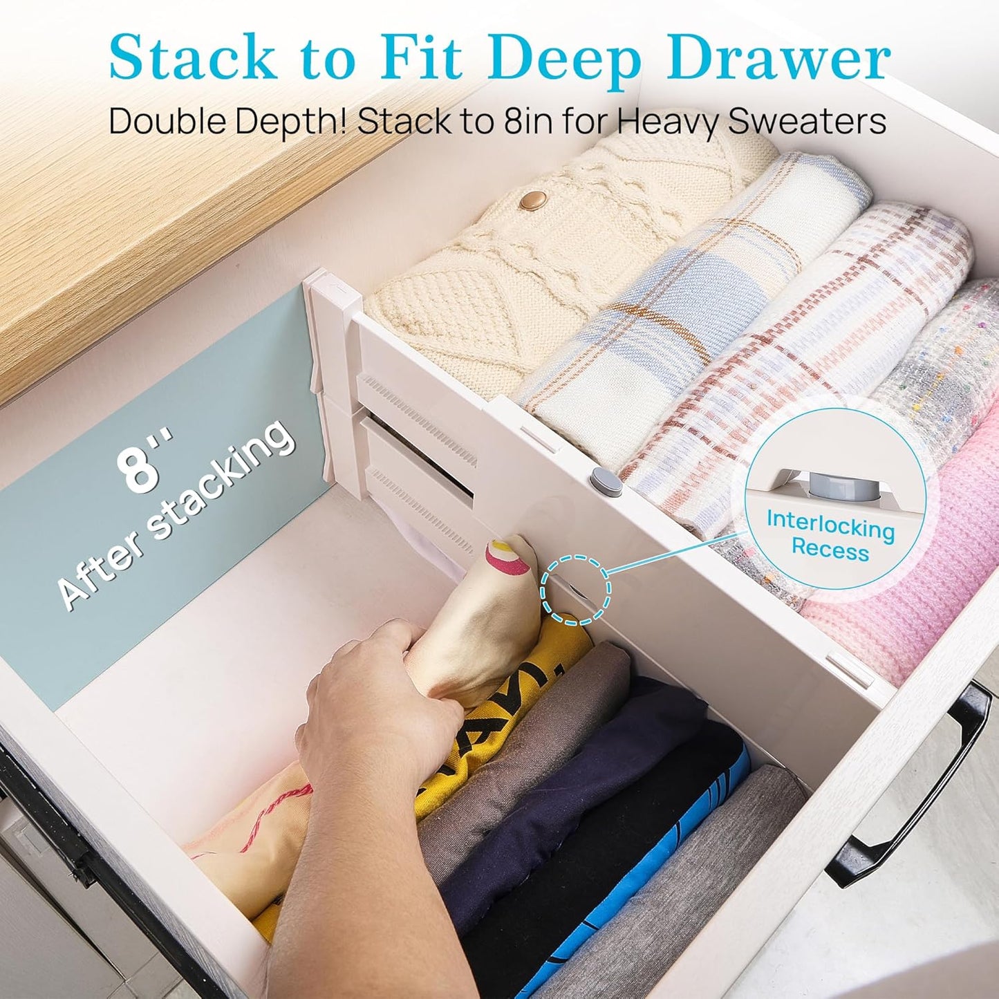 16 Pack Drawer Dividers for Clothes, 4" High 11.3"-17" Adjustable Expandable Dresser Drawer Organizer, Plastic Drawers Separator for Dresser, Baby Clothes, Underwear, Kitchen & Office Storage