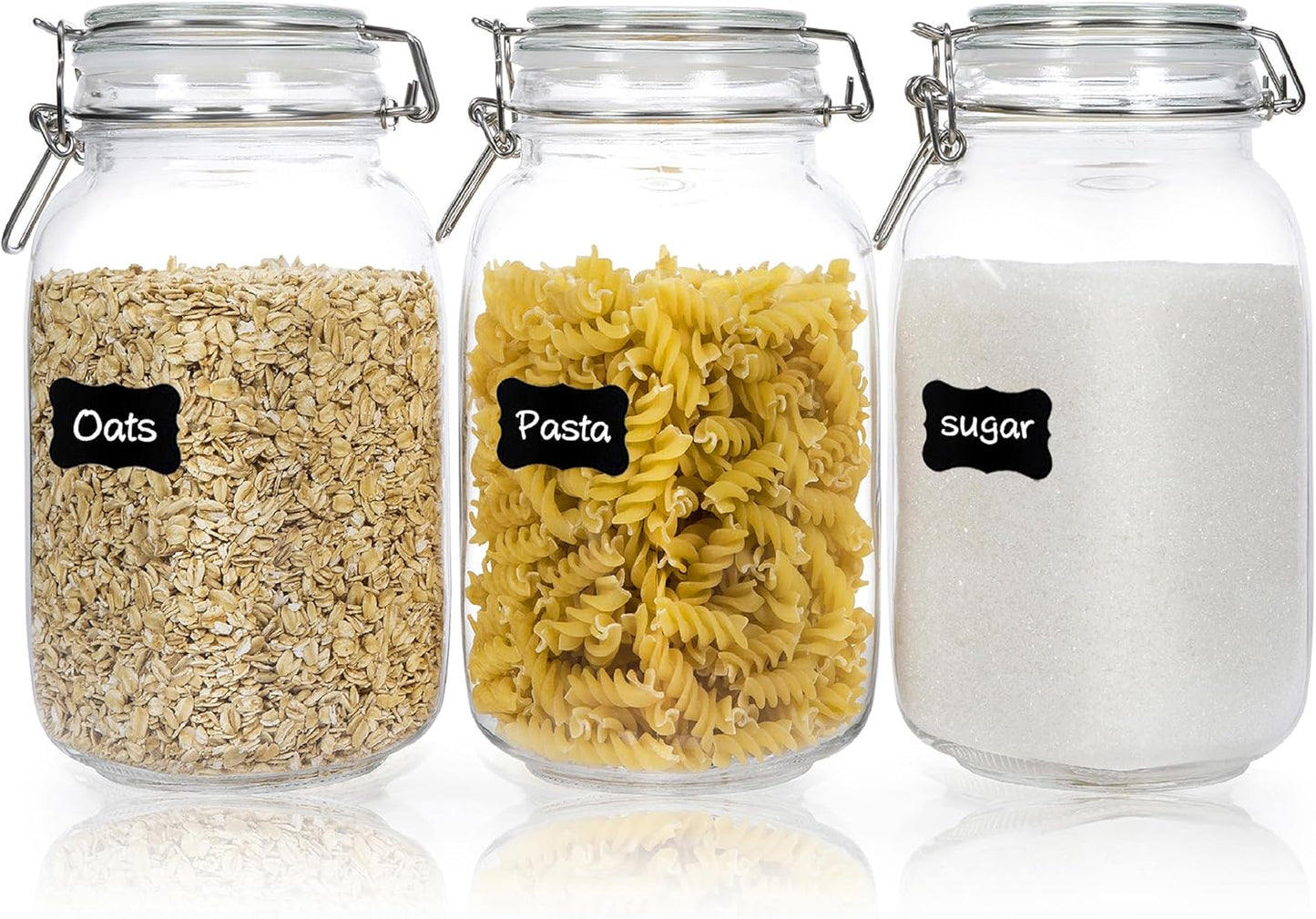 50oz Airtight Glass Jars with Lids, 3 PCS Food Storage Canister for Kitchen & Pantry Organization