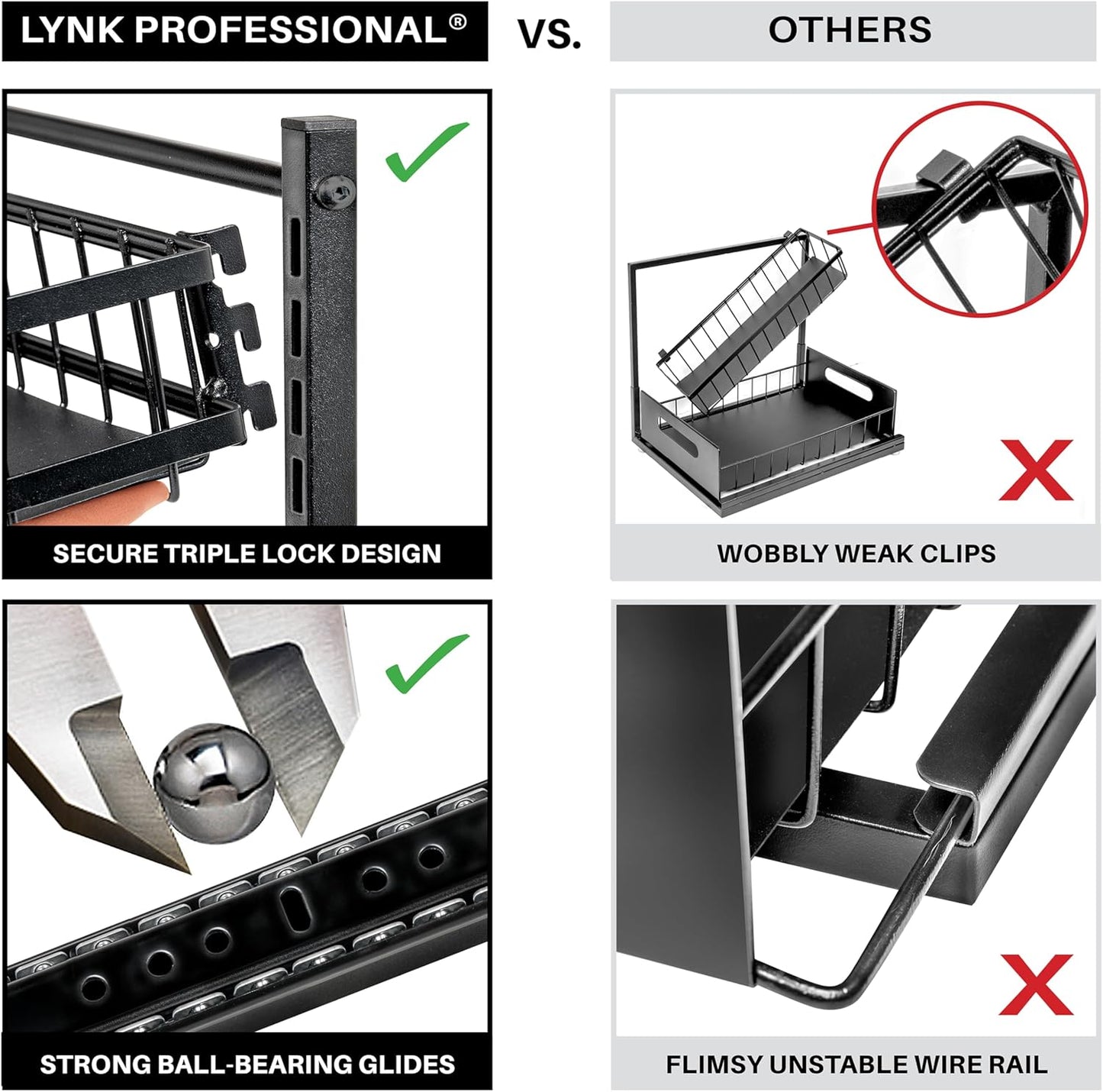 LYNK PROFESSIONAL® Pull Out Under Sink Kitchen Cabinet Organizer - 10" W x 14" D 2-Tier Drawer
