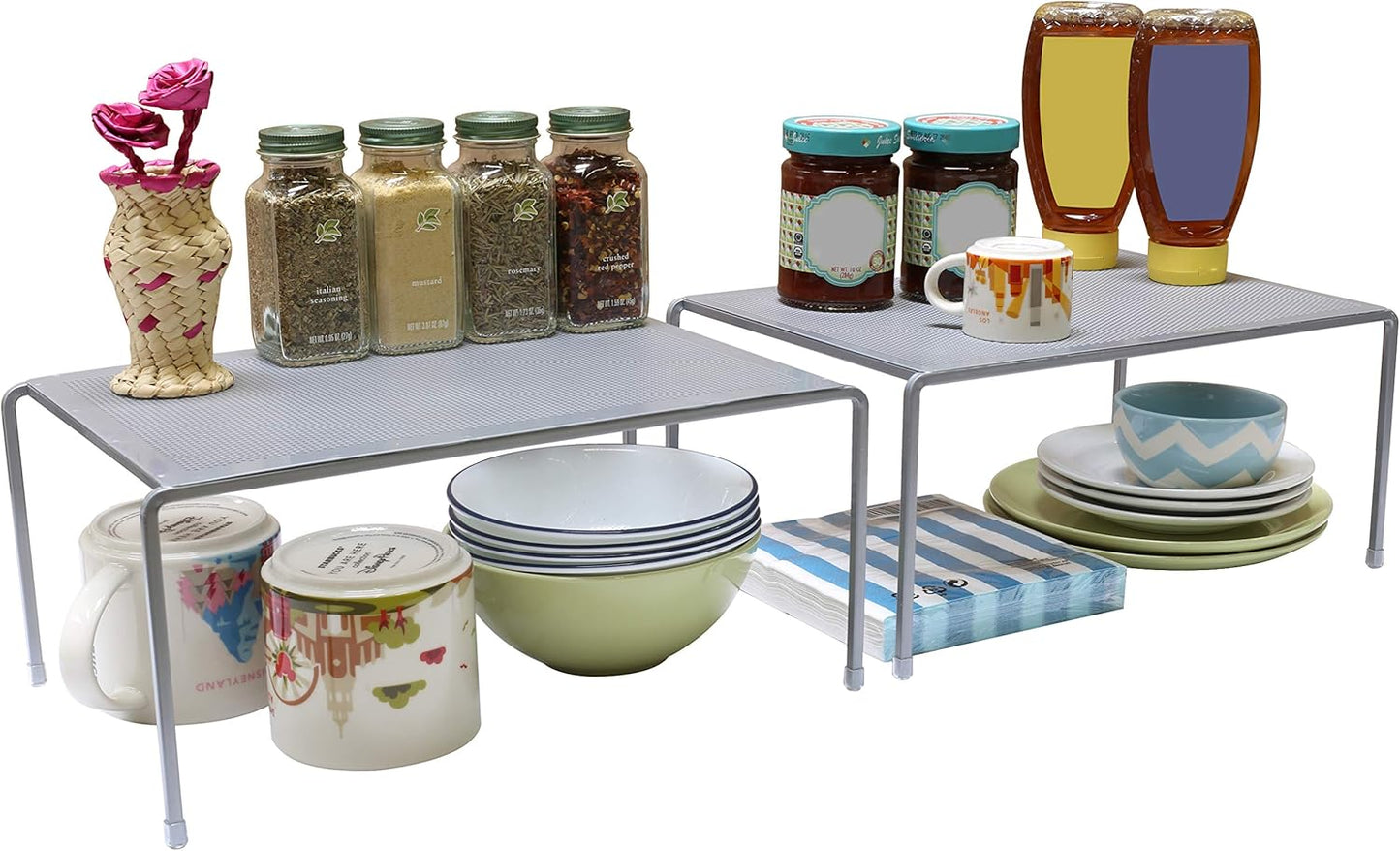 Expandable Cabinet Shelf Organizer for Kitchen Cabinet and Counter, Grey