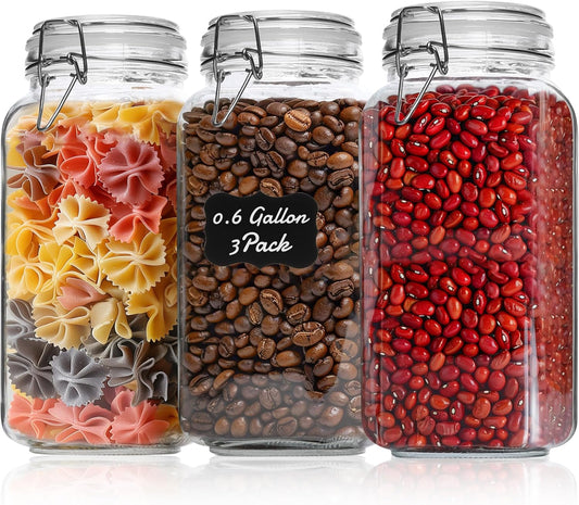 3-Pack 78oz Large Square Airtight Glass Jars for Bulk Food