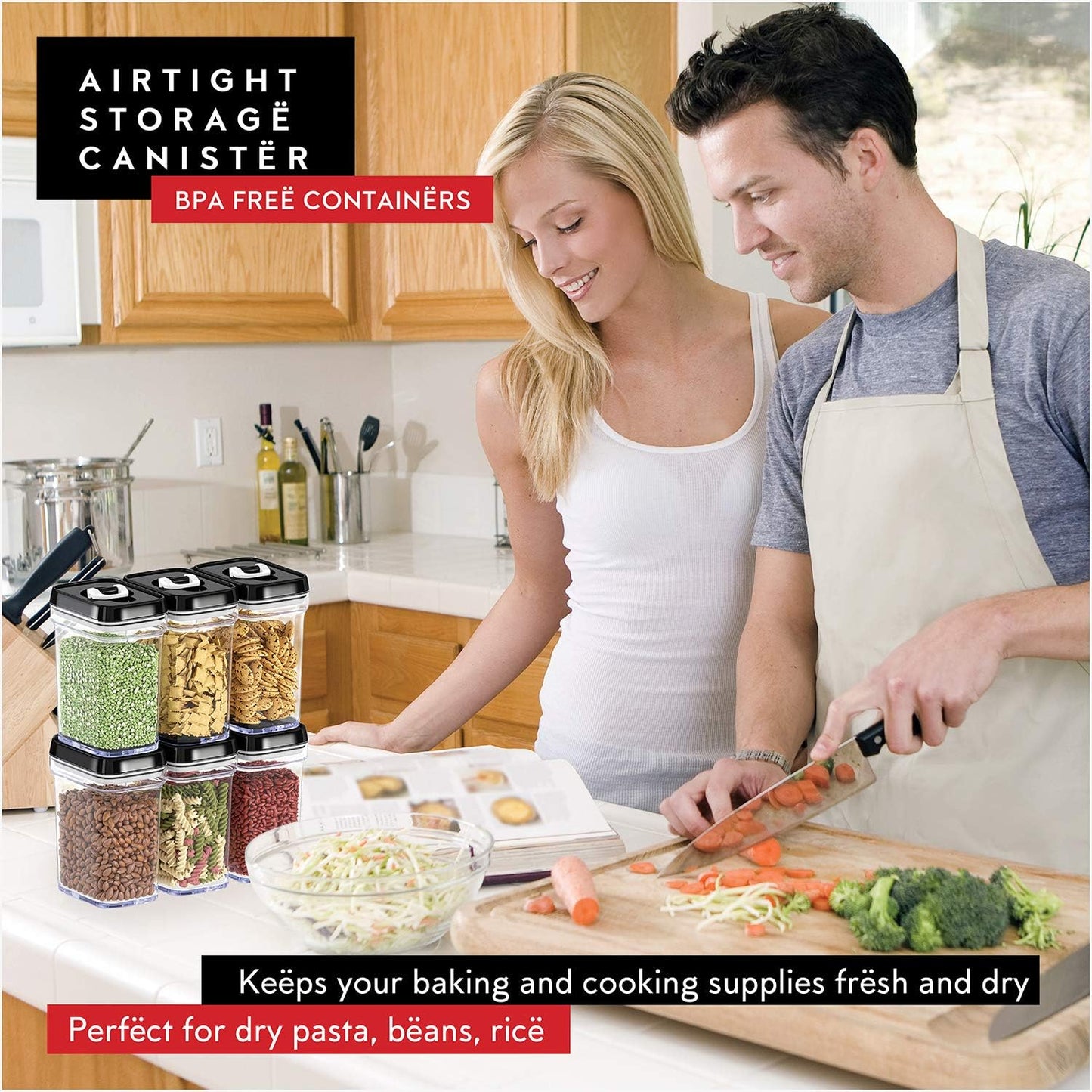 Airtight Food Storage Containers with Lids – 6 Piece Set Air Tight Kitchen Storage Containers for Pantry Organization and Storage - Clear Plastic BPA-Free - Keeps Food Fresh & Dry