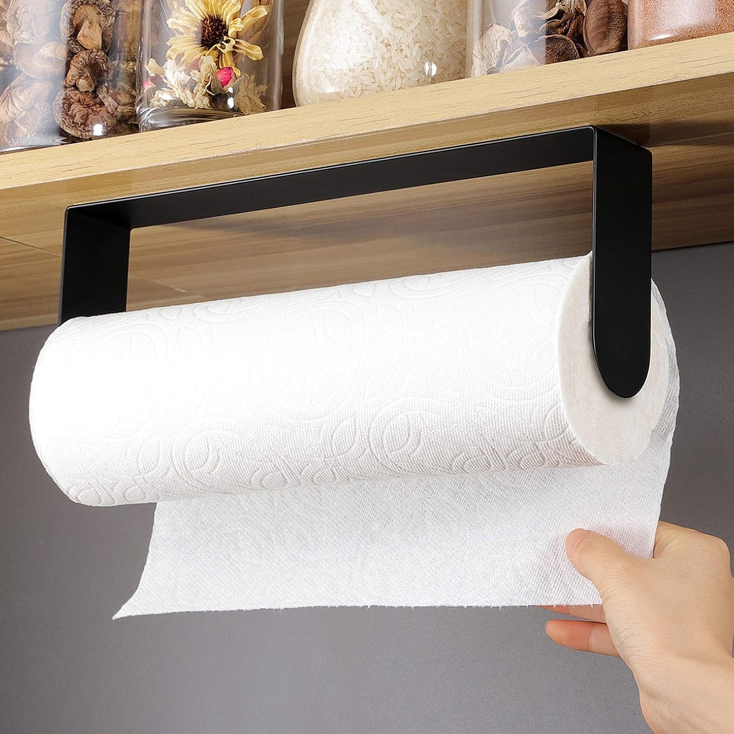 Black Paper Towel Holder Wall Mount - Under Cabinet Self Adhesive Paper Towel Rack for Kitchen