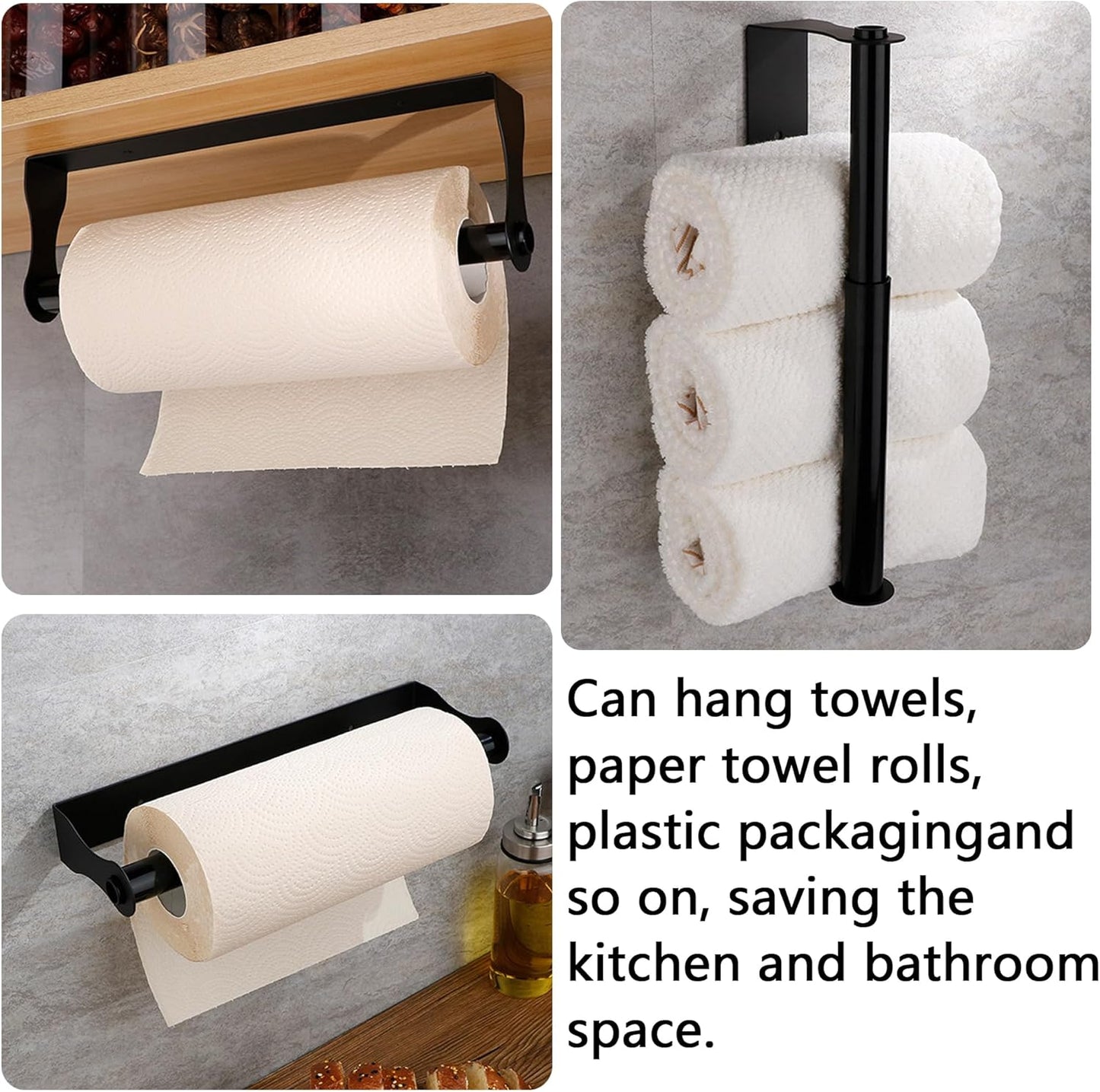 Paper Towel Holder, Black Stainless Steel Under Cabinet Wall Mount