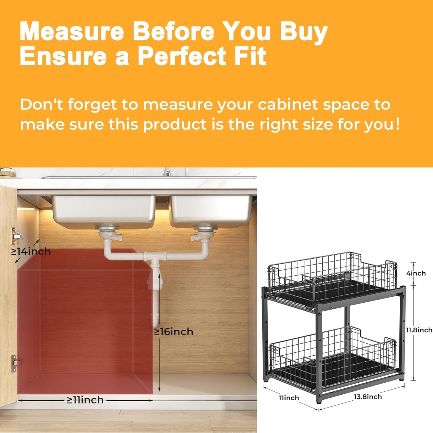 Under Sink Organizer, 2-Tier Pull Out Cabinet Organizer, Kitchen Bathroom Organizer and Storage
