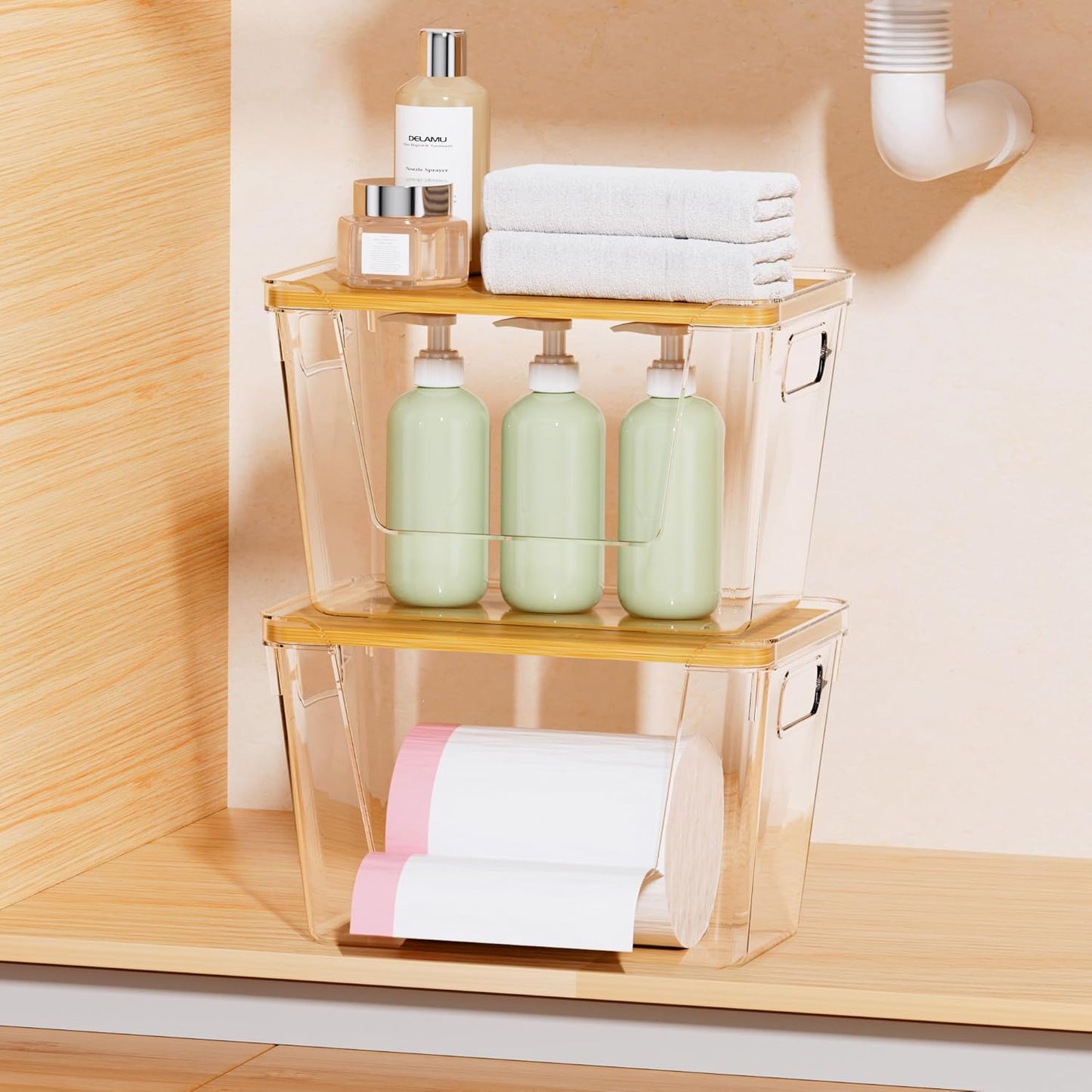 Acrylic Trash Bag Holder, 2 Pack Stackable Garbage Holder for 4-33 Gallon Bags