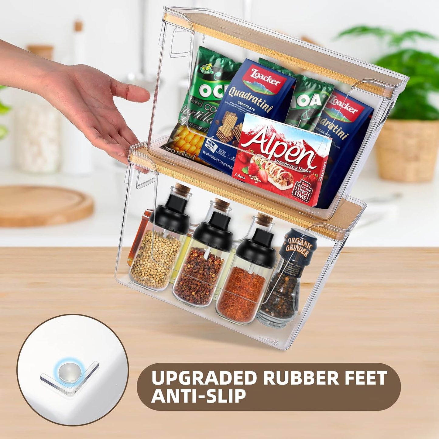 2 Set Pantry Organizers and Storage - Stackable Pantry Storage Bin Containers for Potato, Onion