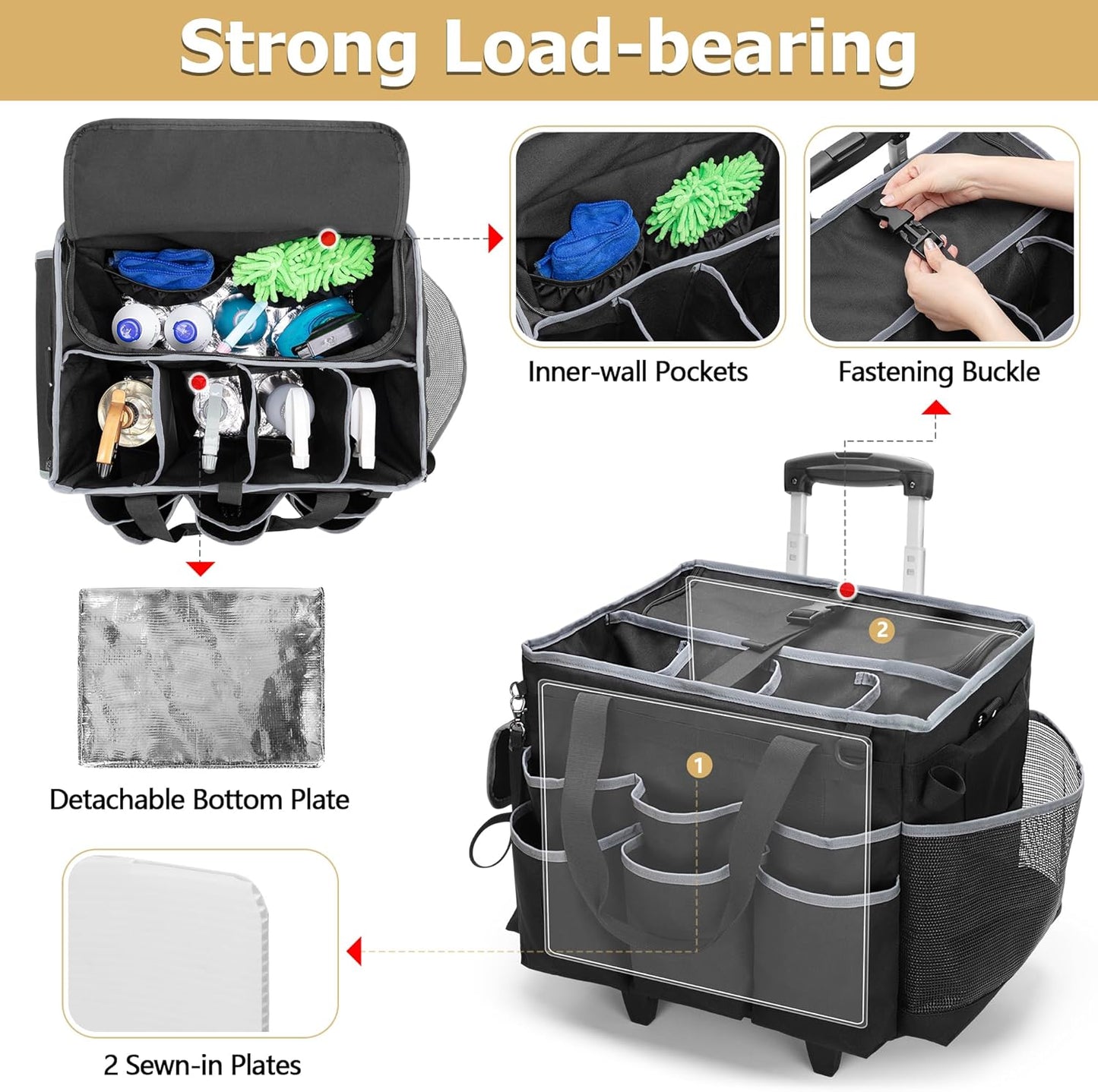 Large Cleaning Caddy with Detachable Trolley & Shoulder Strap