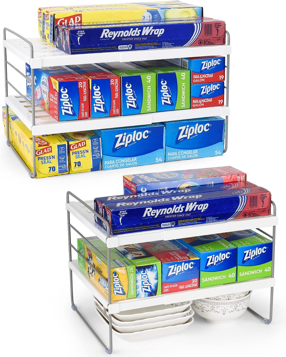 2 Pack Expandable Kitchen Wrap Organizer Rack