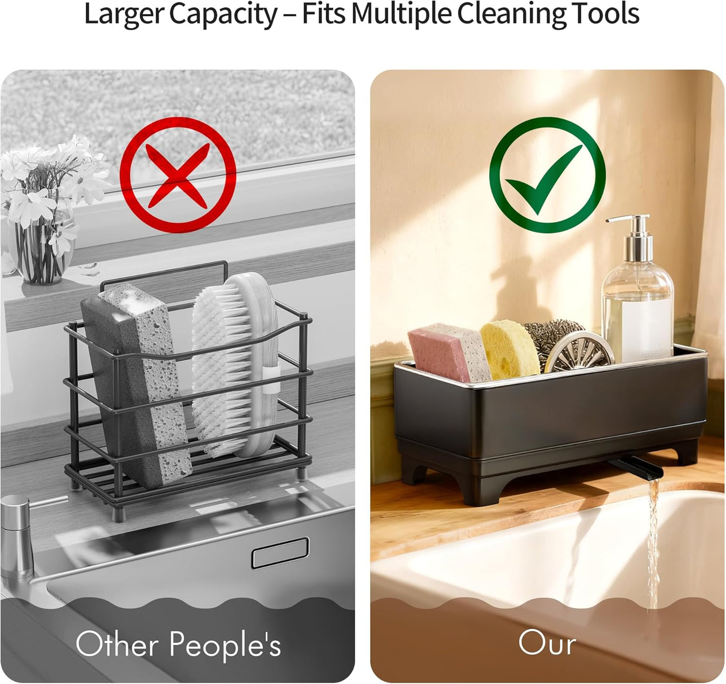 Sponge Holder for Kitchen Sink – Rustproof Stainless Steel, 360° Rotating Drain Pipe