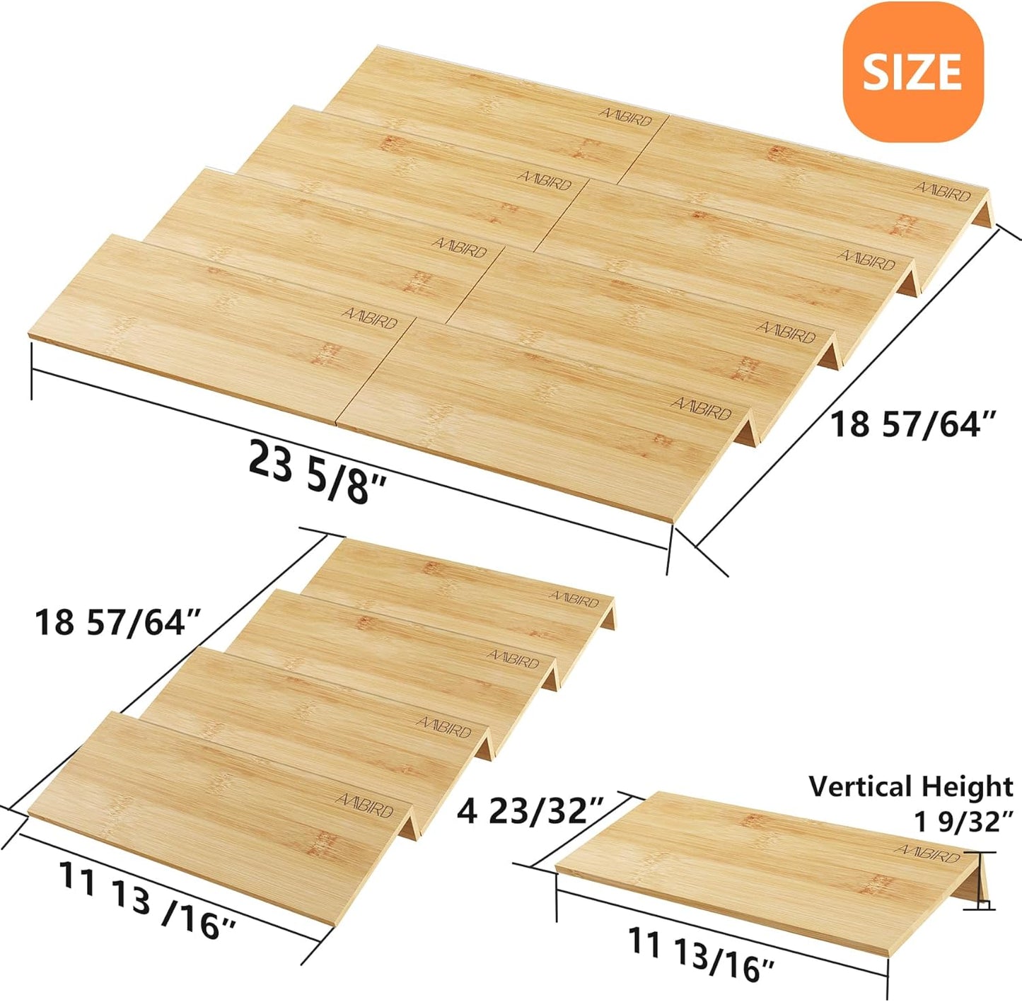 Bamboo Spice Drawer Organizer with Non-slip Mat,4 Tier