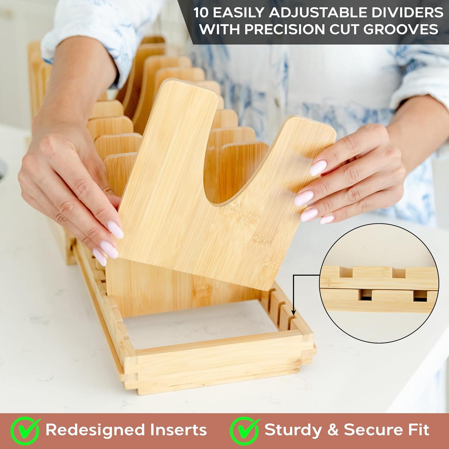 Pot and Pan Organizer for Under Cabinet – Bamboo Pot Lid Organizer for Cabinet with Magnetic Lock