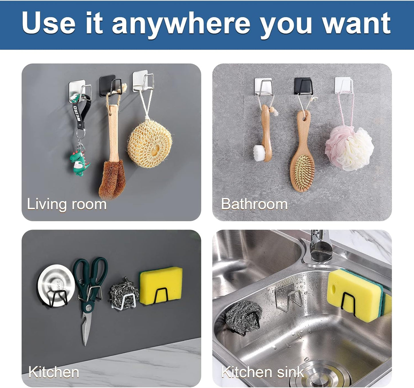 2Pcs Sponge Holder for Kitchen Sink, Strong Adhesive Sponge Holder for Sink Counter