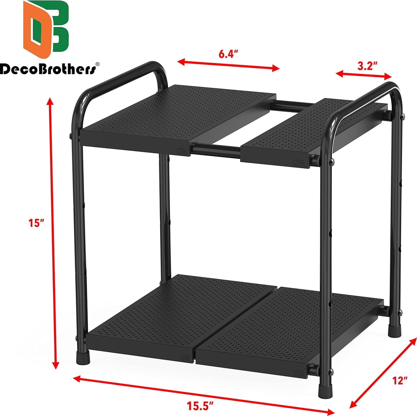 Under Sink 2 Tier Expandable Shelf Organizer, Black