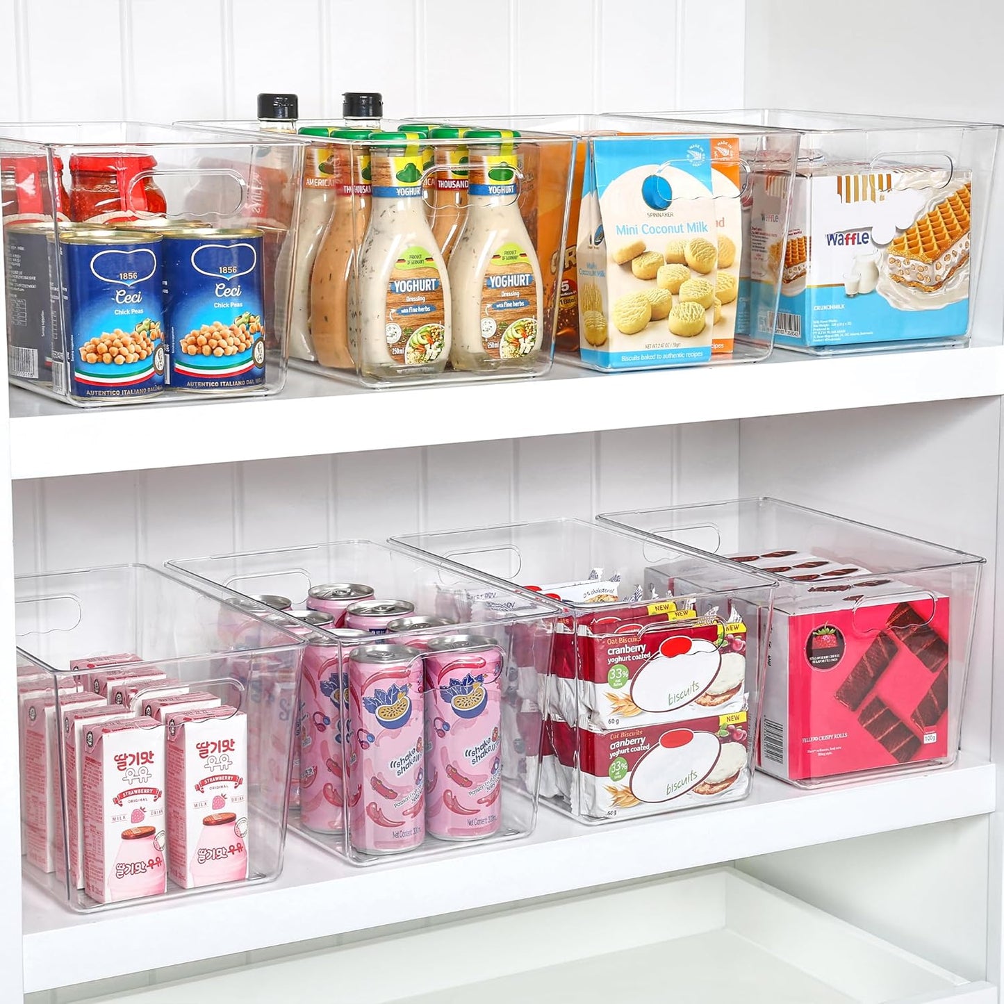 6 PCS Clear Plastic Storage Bins, Pantry Organizer Containers with Handle for Refrigerator, Fridge