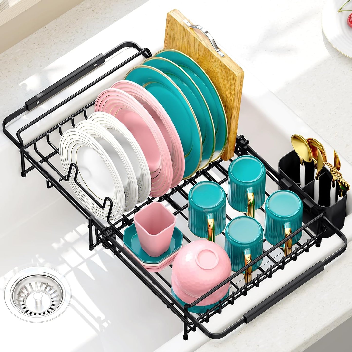 Expandable in Sink Dish Drying Rack - Adjustable Dish Rack Over Sink