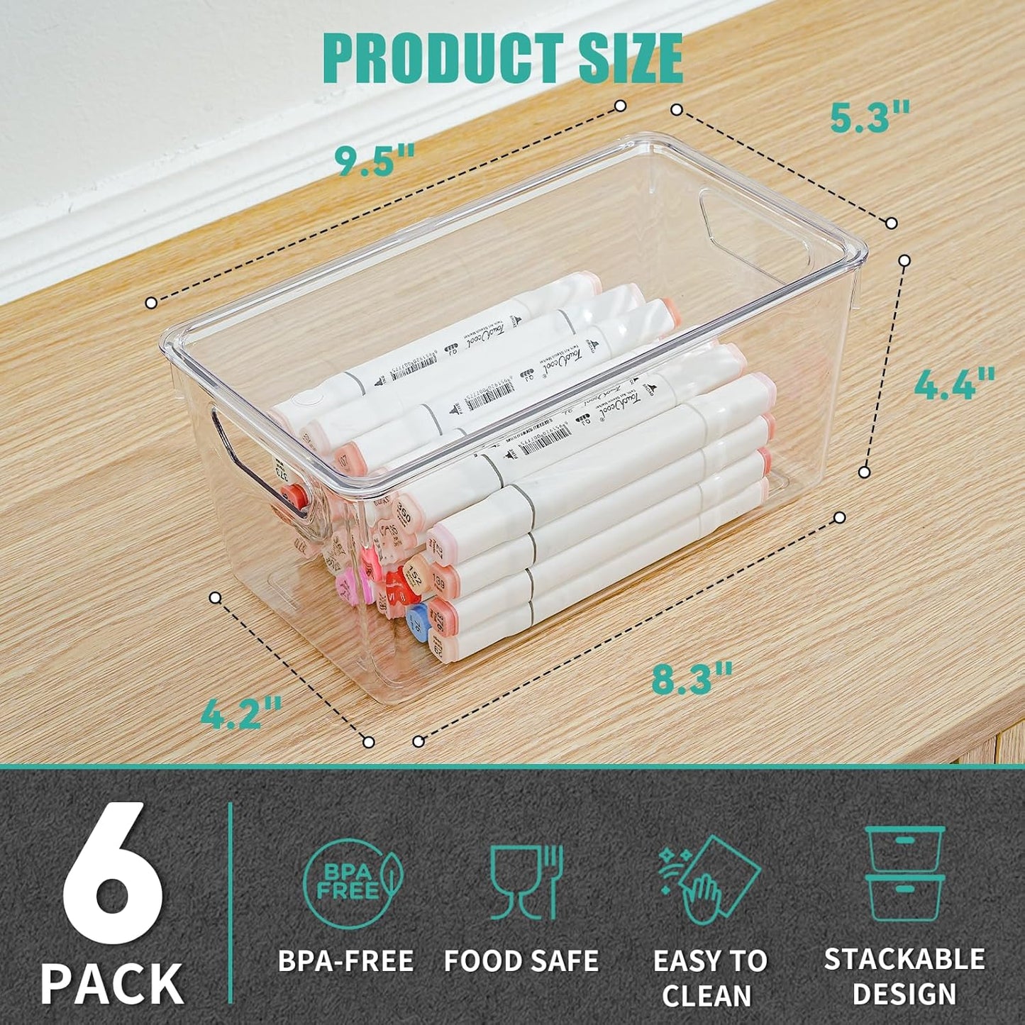 6 Pack Small Clear Storage Bins with Lids, Acrylic Arts and Craft Storage Containers