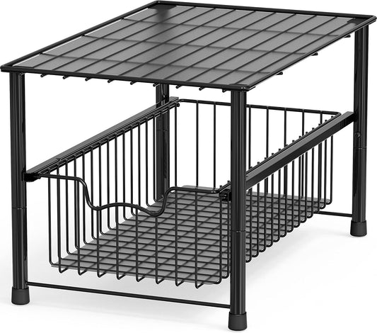 Stackable Under Sink Cabinet Sliding Basket Organizer Drawer, Black
