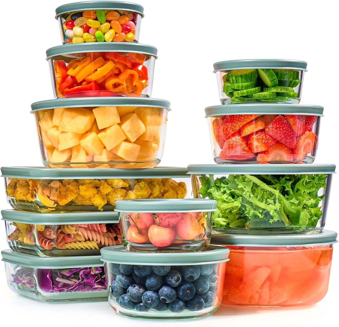 24pc Set Glass Food Storage Containers & Bowls with Airtight Lids