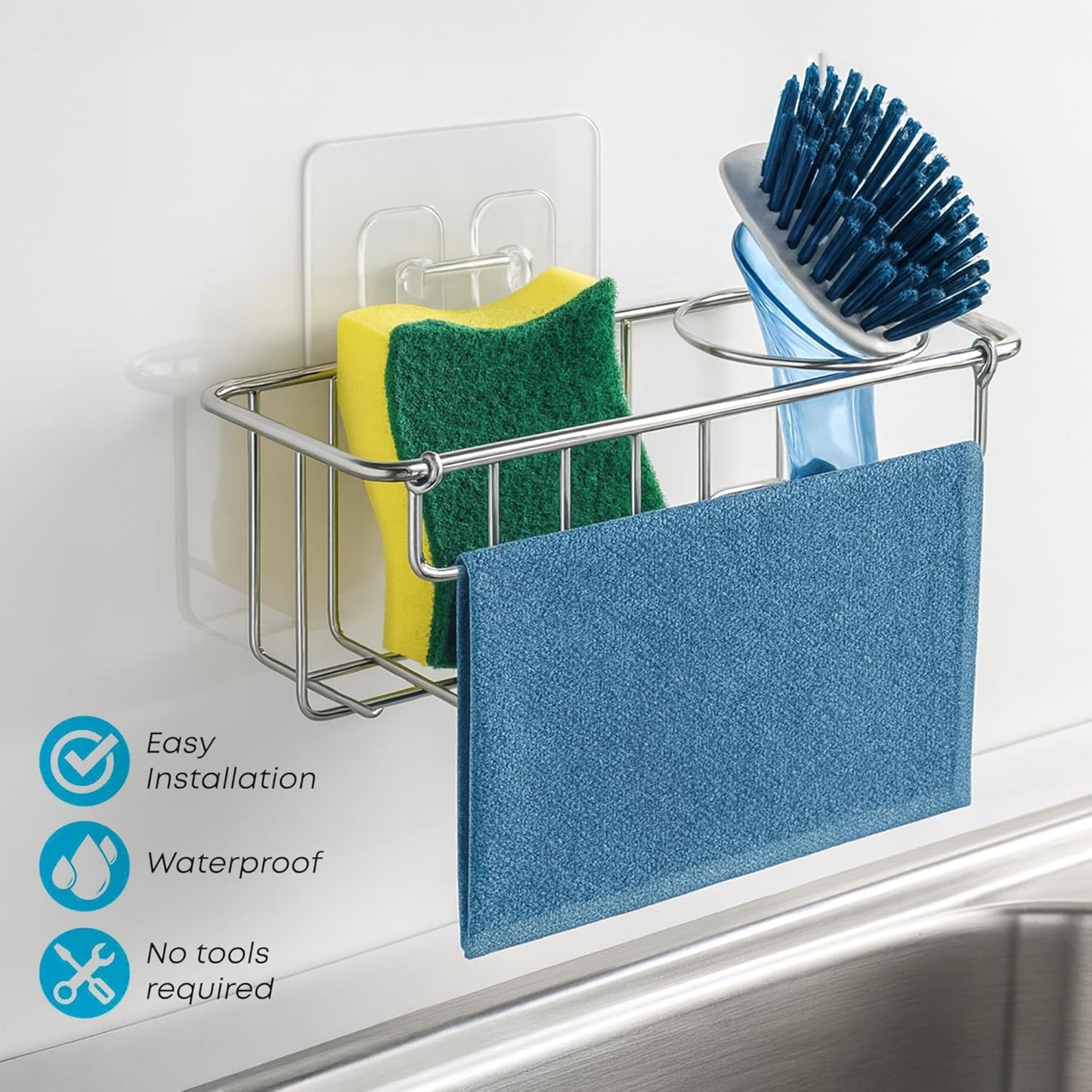 RustProof Sponge Holder Caddy for Kitchen, Stainless Steel Organizer, Brush Holder