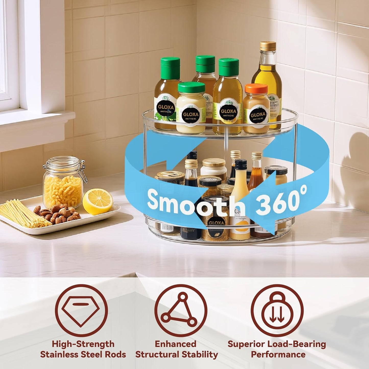 2 Tier Lazy Susan Turntable Organizer for Cabinet