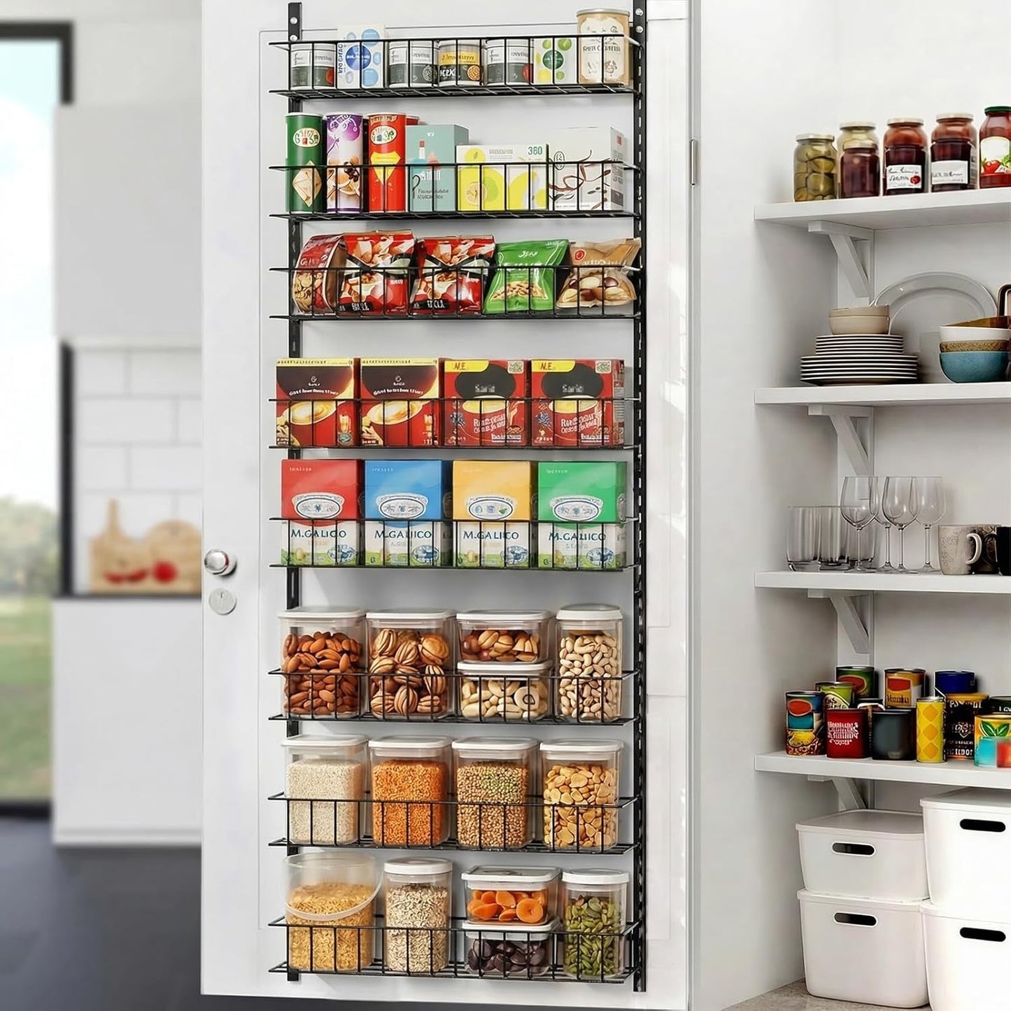 8-Tier Pantry Door Oragnizer, Over The Door Pantry Organizer Rack and Storage