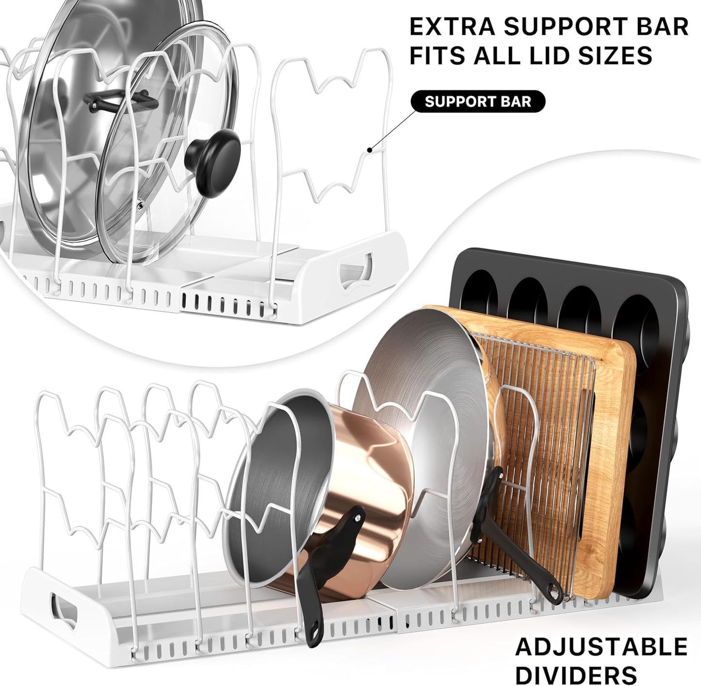 Expandable Pan Organizer Rack, 10 Adjustable Compartments