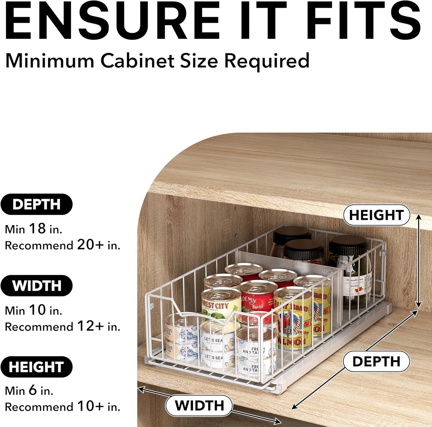 Pull-Out Cabinet Sliding Basket Organizer, 17.2" D x 9.7" W x 5" H – White