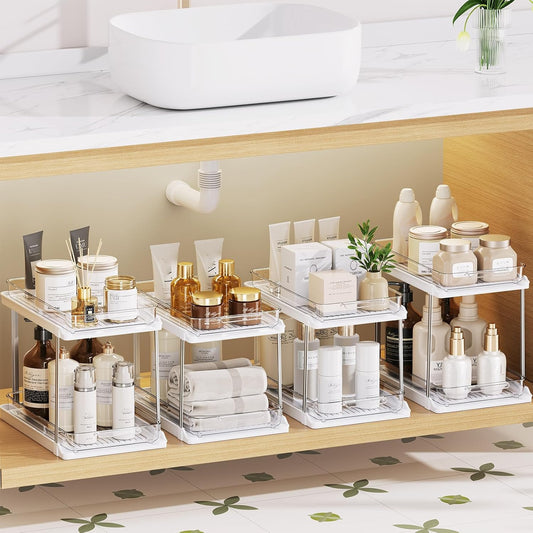 2-Tier Bathroom Under Sink Organizers and Storage, Pull Out Cabinet Drawers with Anti-Slip Design