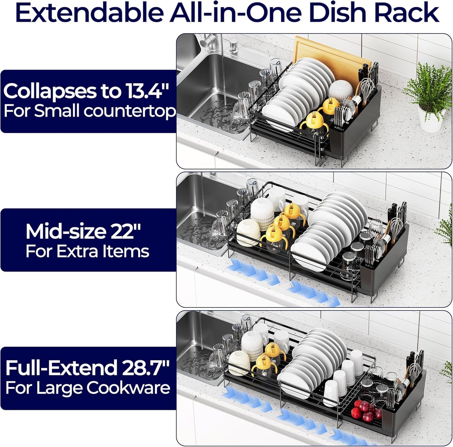 Large Dish Drying Rack, Expandable Dish Rack for Kitchen Counter