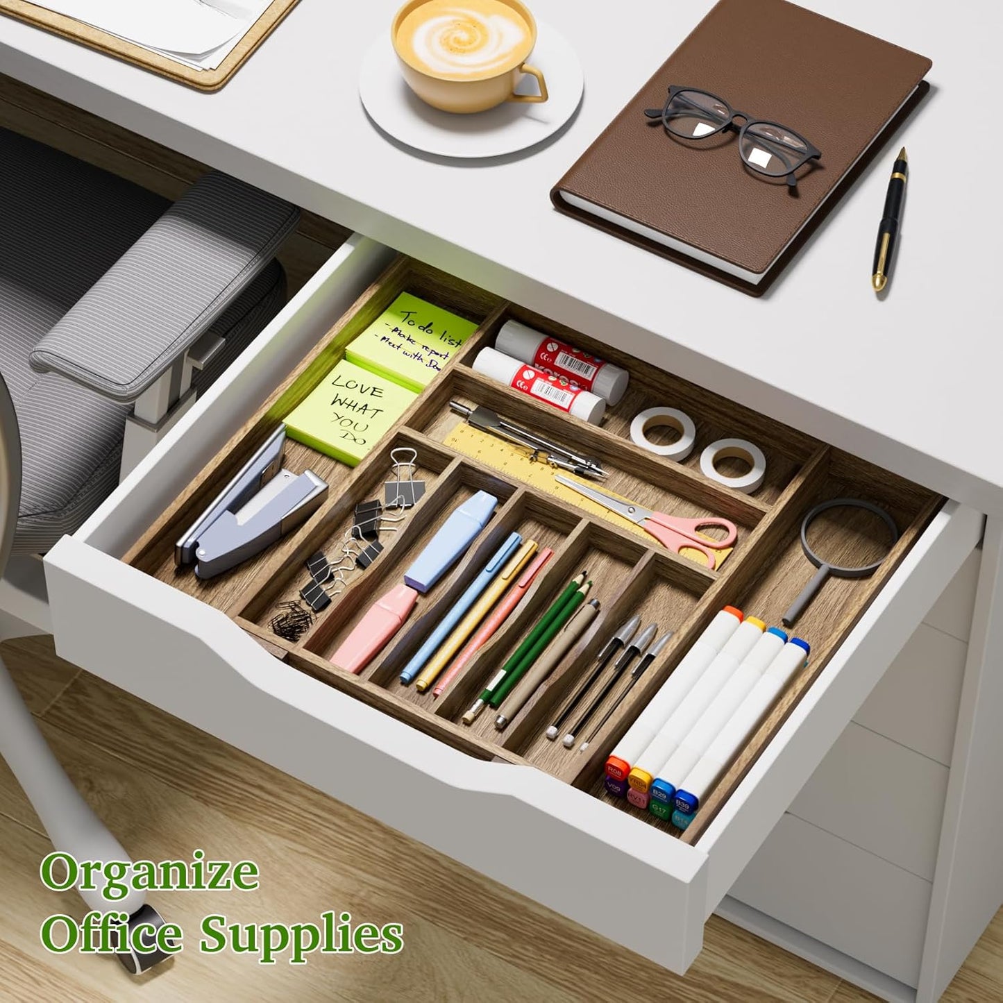 Acacia Wood Kitchen Silverware Drawer Organizer
