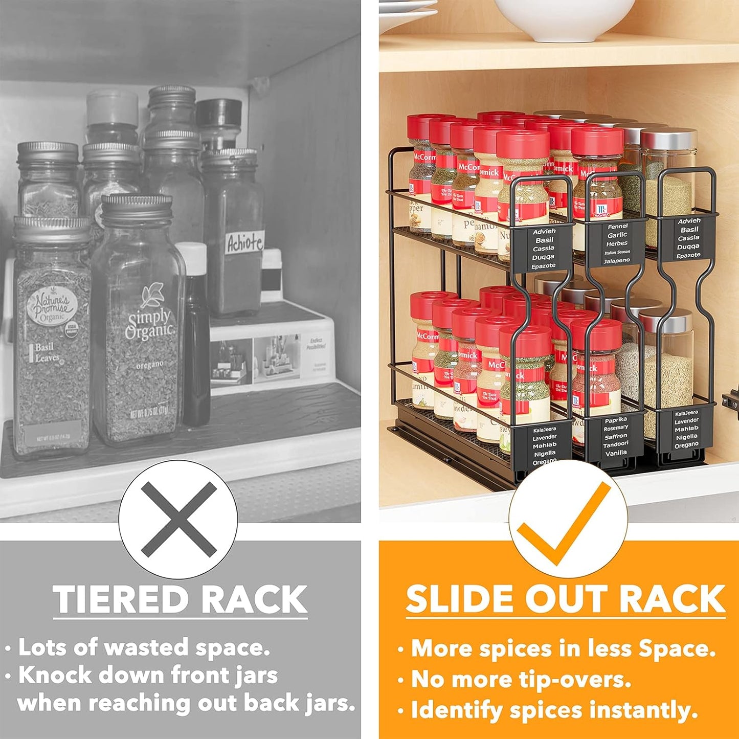 Pull Out Spice Rack Organizer for Cabinet, Heavy Duty Slide Out Seasoning Kitchen Organizer