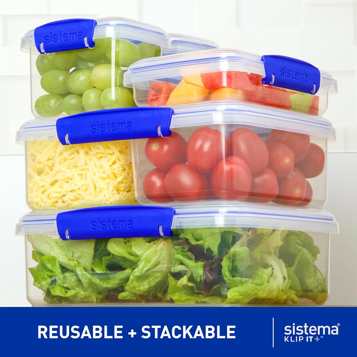 KLIP IT Food Storage Container, 7 L, Airtight & Stackable, BPA-Free, Clear with Blue Clips
