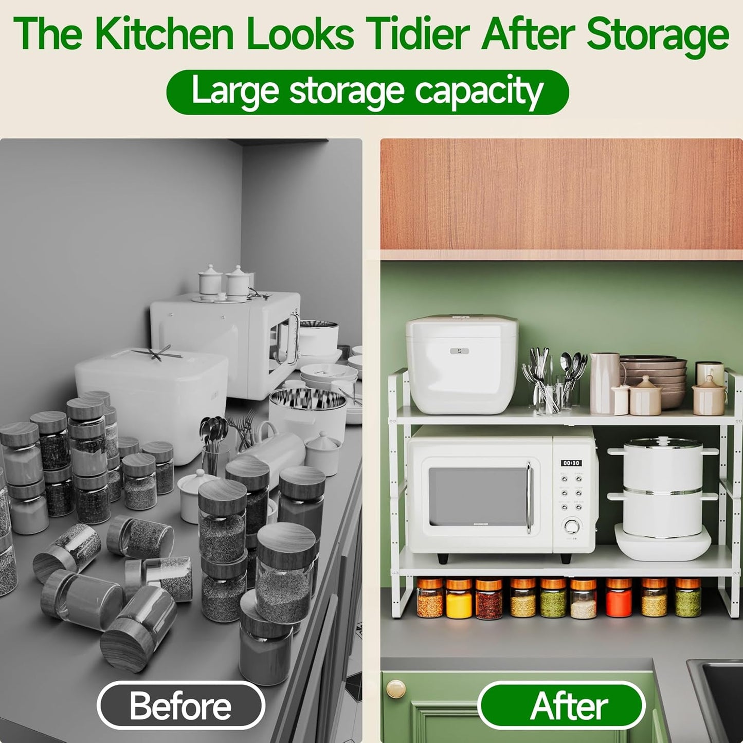 Expandable Cabinet Organizer Shelf, Adjustable Height Organizer Riser for Kitchen Cabinet Spice Rack Locker Pantry Cupboard Under Sink Countertop Desk Organization Metal Stackable Shelves