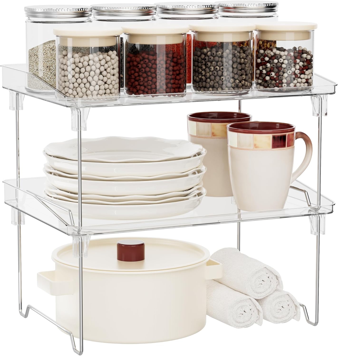 2 Pcs Cabinet Organizer Shelf, Stackable Kitchen Counter Shelves, Spice Rack,Countertop Organizers