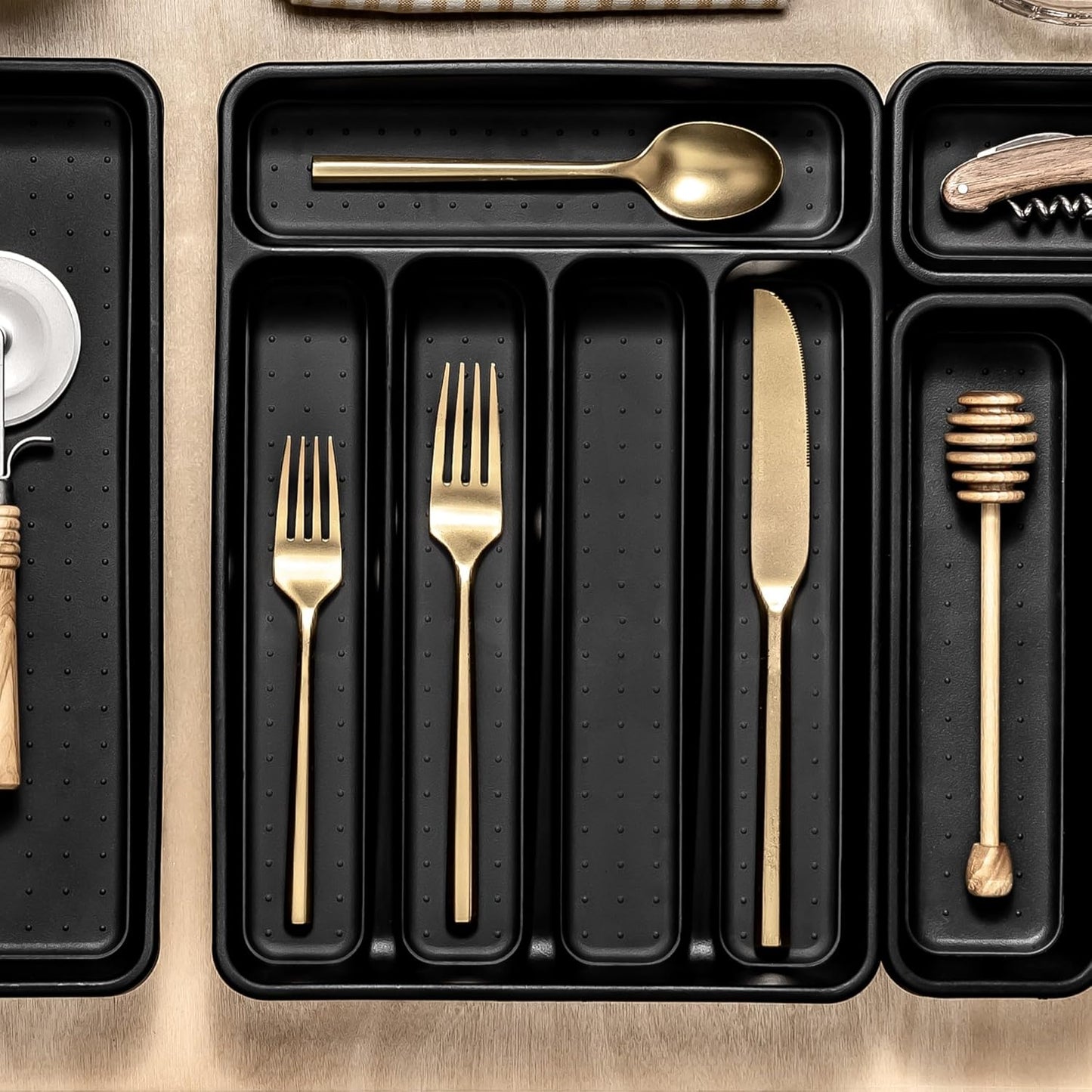 Small Silverware Tray, Compact 5 Compartment Flatware Organizer for Forks, Knives & Spoons