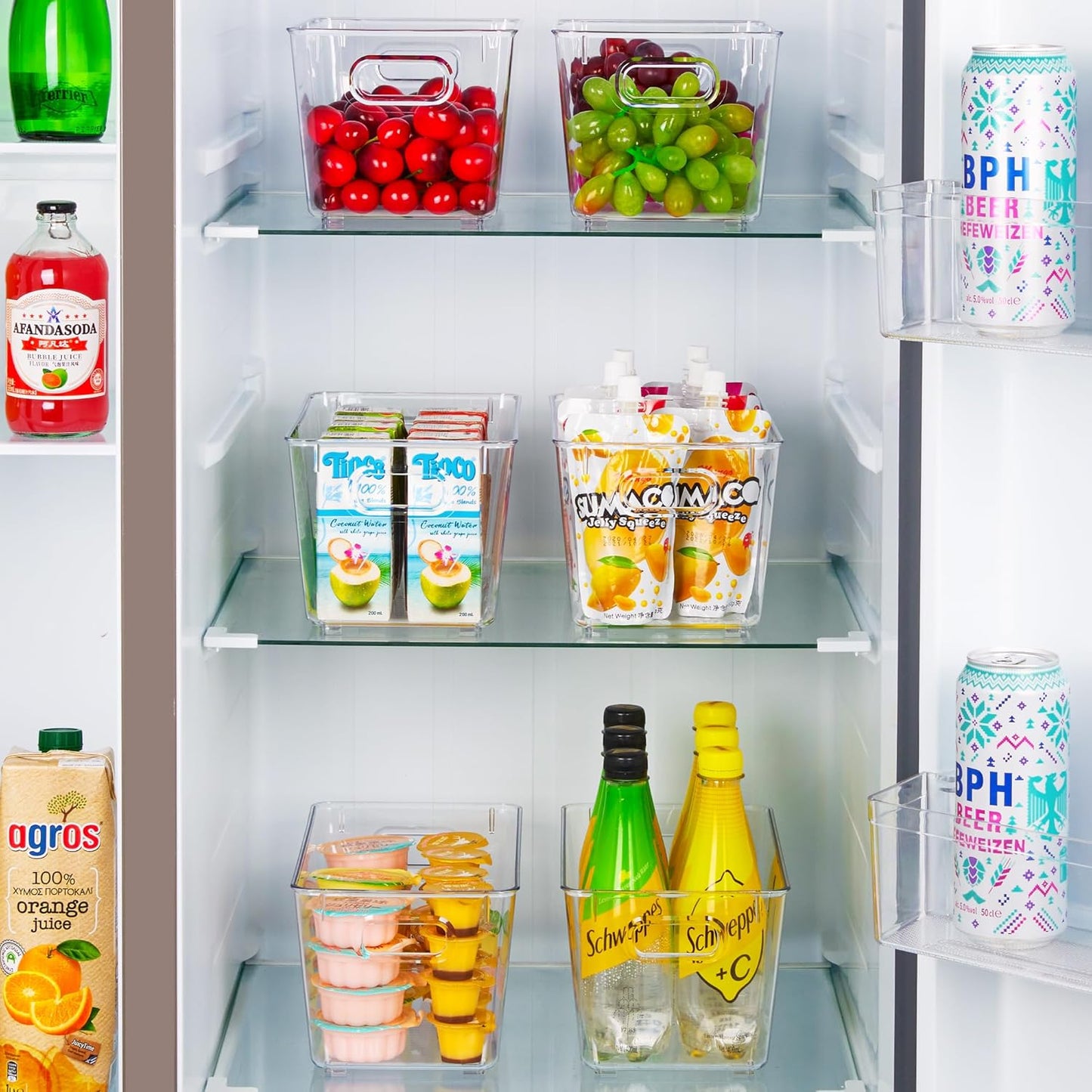 Clear Plastic Storage Bins, 2 PCS Pantry Organizer Bins with Handle for Refrigerator, Fridge