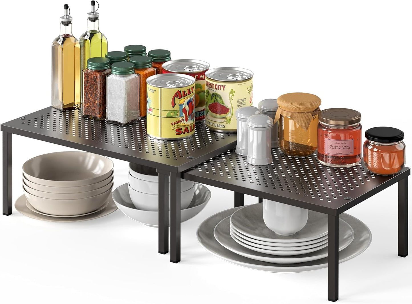 Expandable Stackable Cabinet and Counter Shelf Organizer with Steel Surface