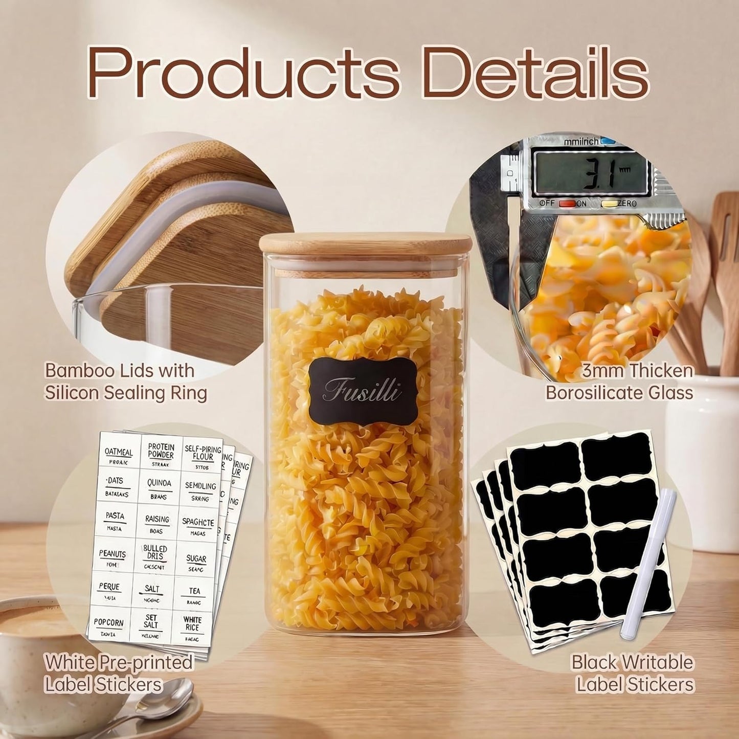 Extra Large Square Glass Flour & Sugar Storage Containers with Airtight Lids