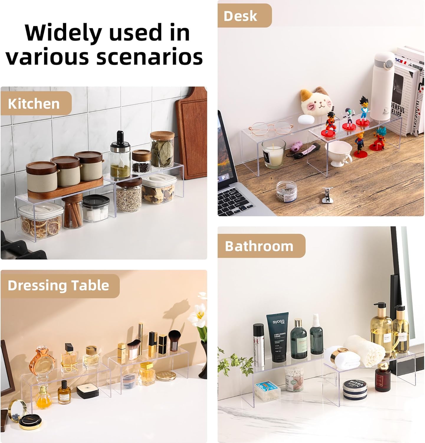 8 Packs Cabinet Organizer Shelf, Acrylic kitchen Cabinet Shelves, Shelf Riser for Dishes, Spices