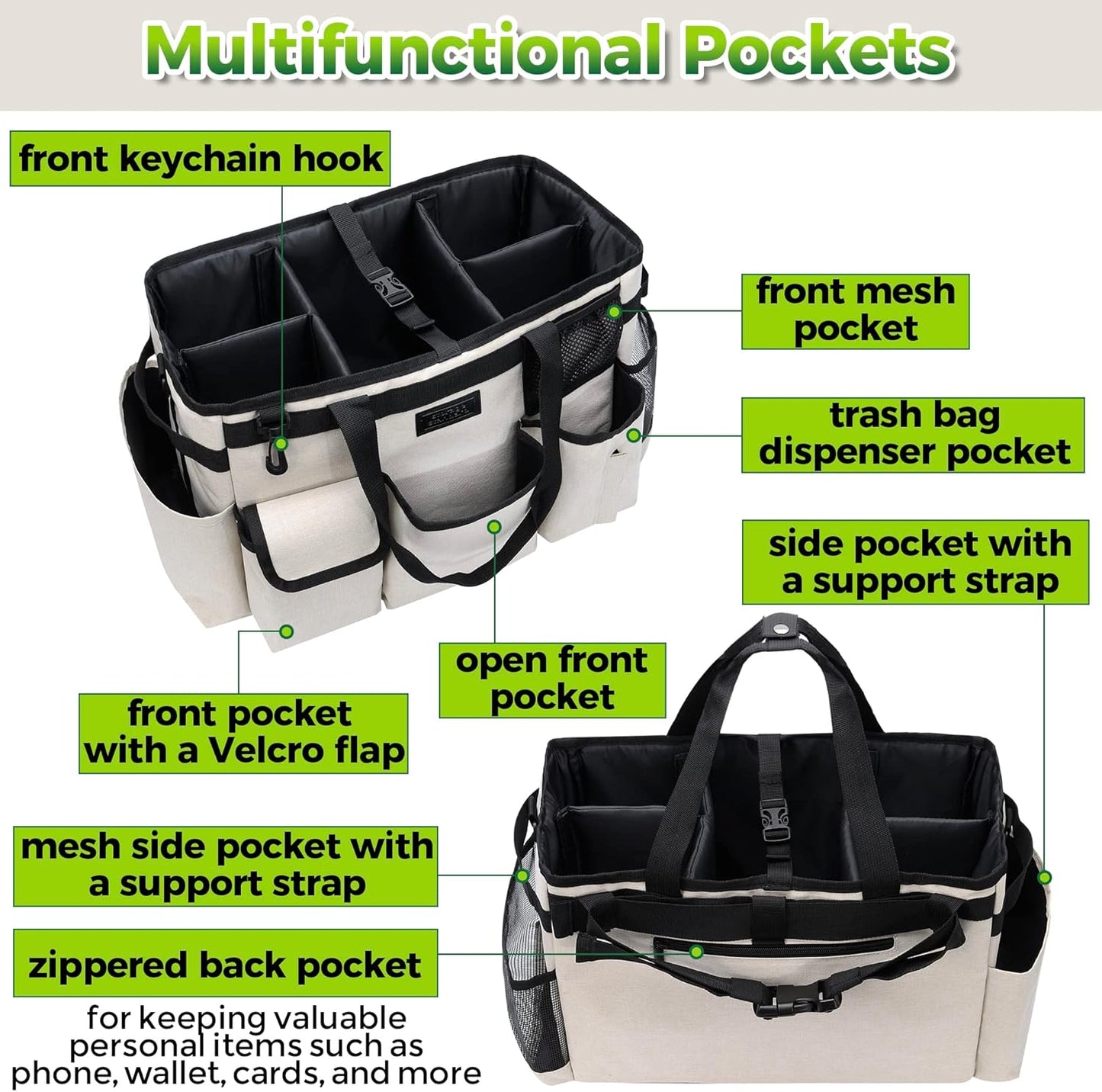 Cleaning Caddy Organizer with Handle - Large Caddy Bag for House & Bathroom Cleaning Supplies