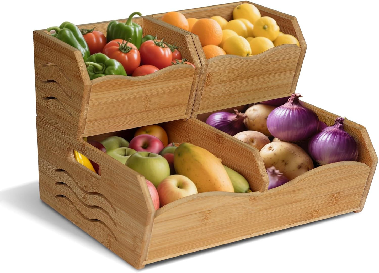 3 Pieces Bamboo Pantry Storage Bins, Stackable Pantry Baskets with Handle