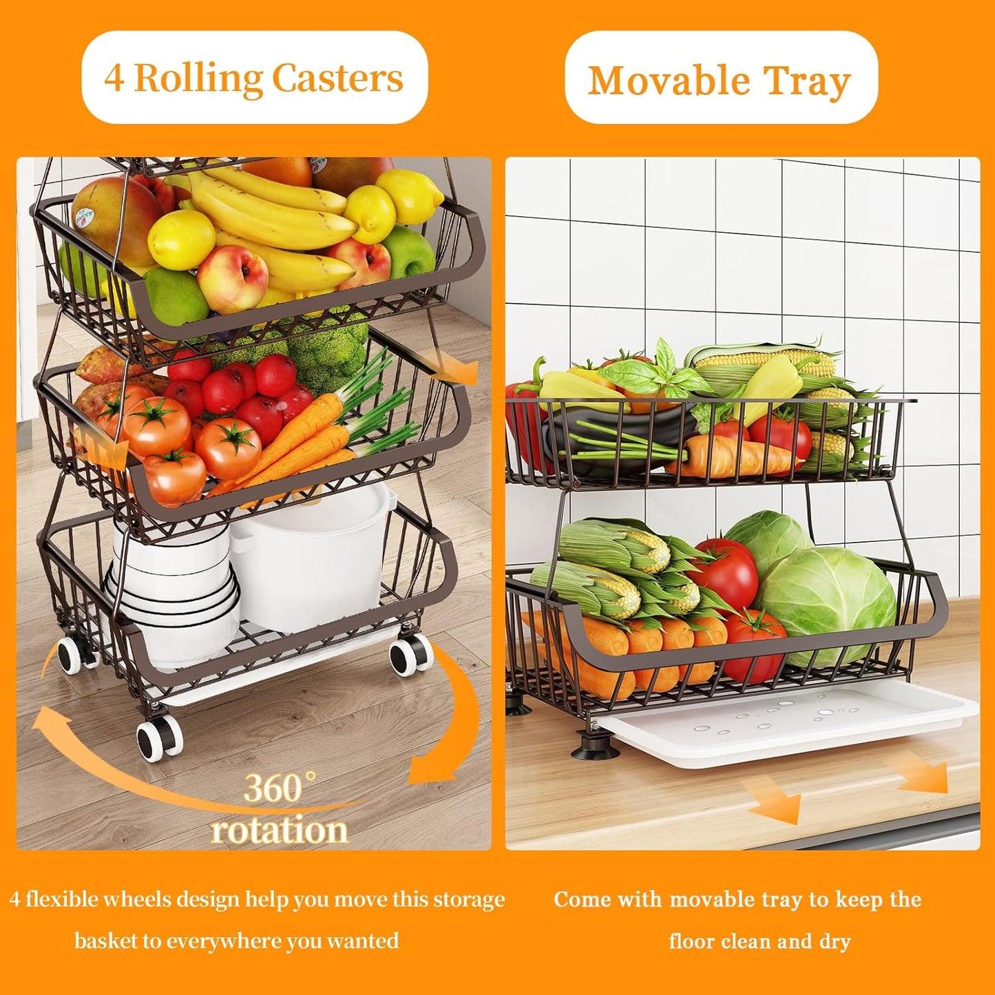 Fruit Vegetable Storage Basket for Kitchen