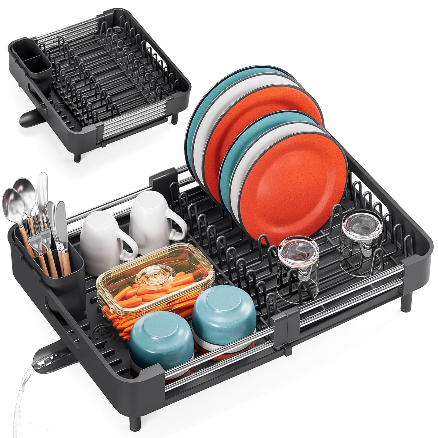 Dish Drying Rack, Expandable Dish Rack for Kitchen Counter, Anti-Rust Dish Drainer