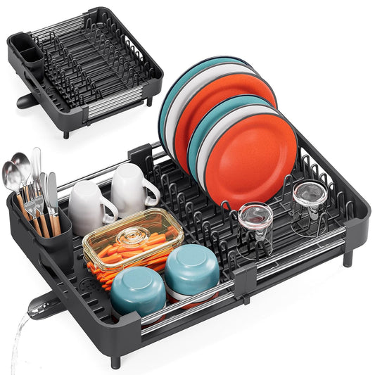 Dish Drying Rack, Expandable Dish Rack for Kitchen Counter, Anti-Rust Dish Drainer