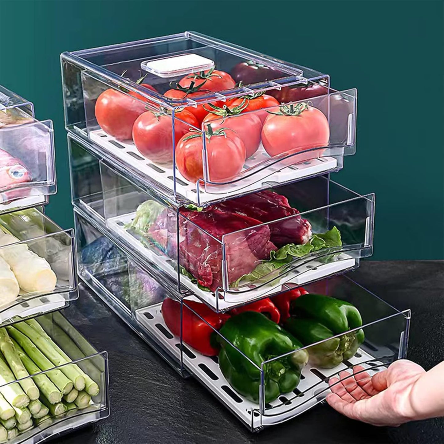 Fridge Organizer, Stackable Refrigerator Organizer Bins, Reusable Food Storage Containers