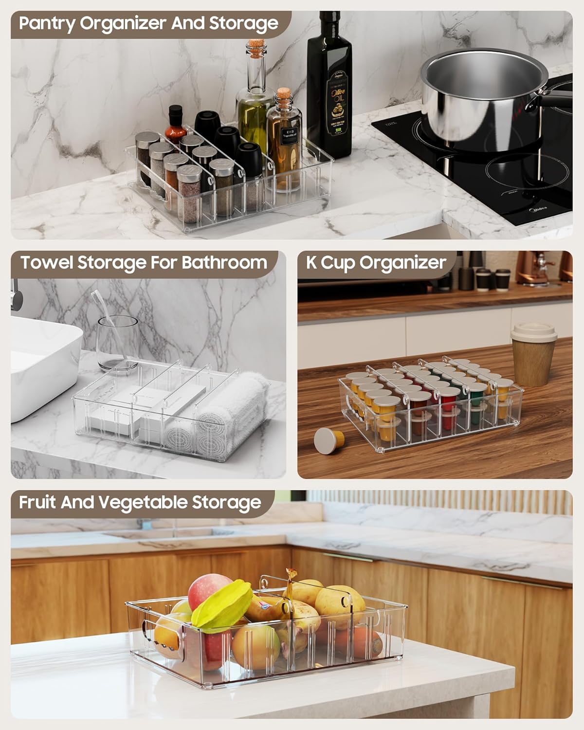 Lid Organizers Inside Cabinet, Clear Plastic Storage Lid Organizer With 4 Adjustable Dividers