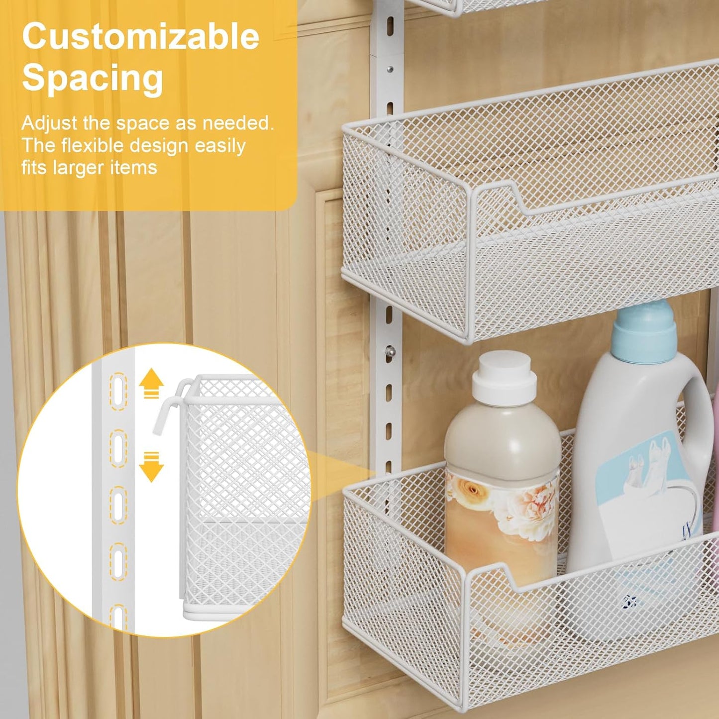 Over the Door Organizer, 8-Tier Pantry Organizer with Fully Enclosed Mesh Baskets